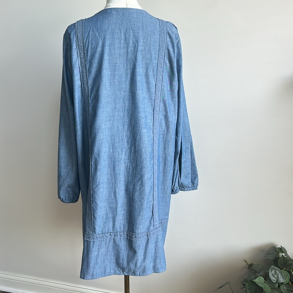 Women’s Lightweight Chambray Long Sleeve Cottagecore Coastal Tunic Shirt Dress L - Picture 5 of 9
